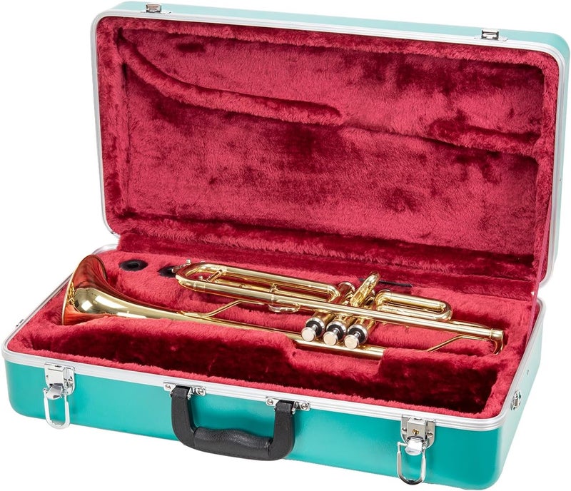 Crossrock ABS Trumpet Case for Bb Horn | Mint Blue Finish, Burgundy Velvet Interior, Security Lock, Metal Feet & Detachable Strap - Image 1